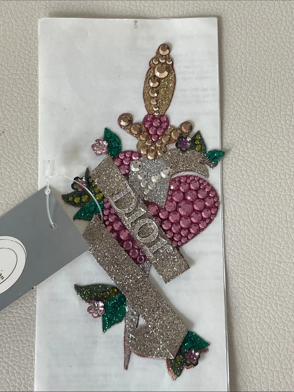 DIOR Pink Crystal Heart and Sword Embellished Reusable Tattoo